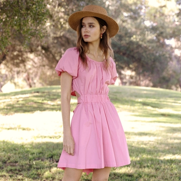 Adelyn Rae || Puff Sleeve Cut Out with Tie & Button Back, Size M, Pink - Picture 8 of 8